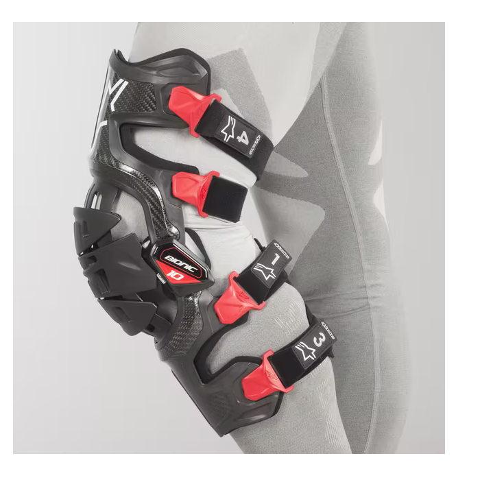 Rodillera Izquierda Alpinestars MX Bionic-10 Carbon Negro / Rojo - Imagen 3